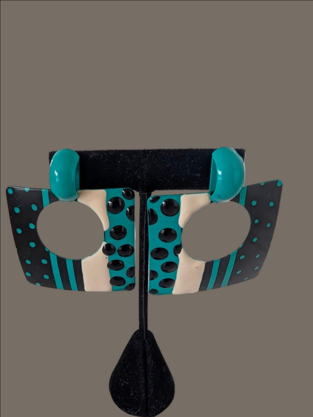 Vintage Earrings From The 1980s Teal and Black Geometric Statement Earrings